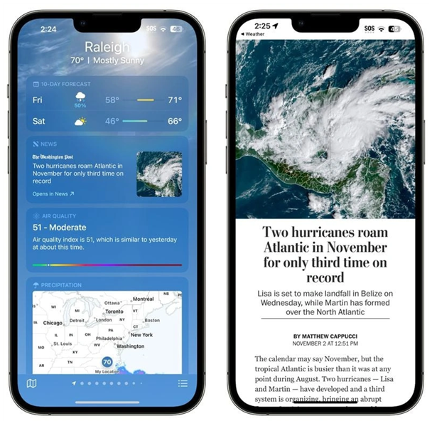 鹿泉苹果14维修分享iPhone 14手机如何看天气时顺带看新闻 