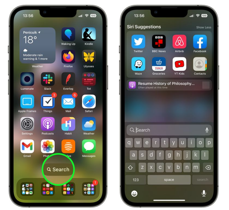 鹿泉苹果手机维修分享升级到 iOS 16 后，如何删除主屏幕上的搜索按钮 